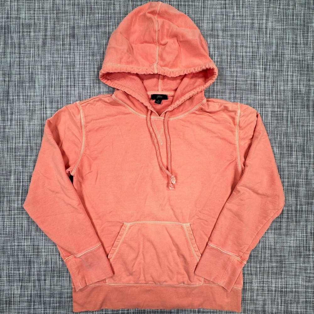 J Crew Hoodie Womens Small Coral Cotton French Terry Pullover Kangaroo Pocket
